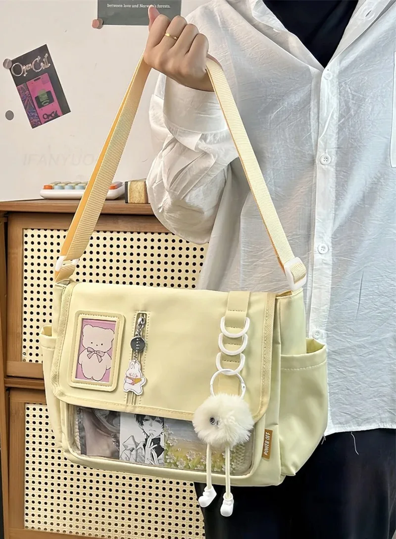 Japanese Transparent Crossbody Bag Harajuku-Style Girlish Satchel Charming DIY Badge Display Panel Fashionable Shoulder Bag