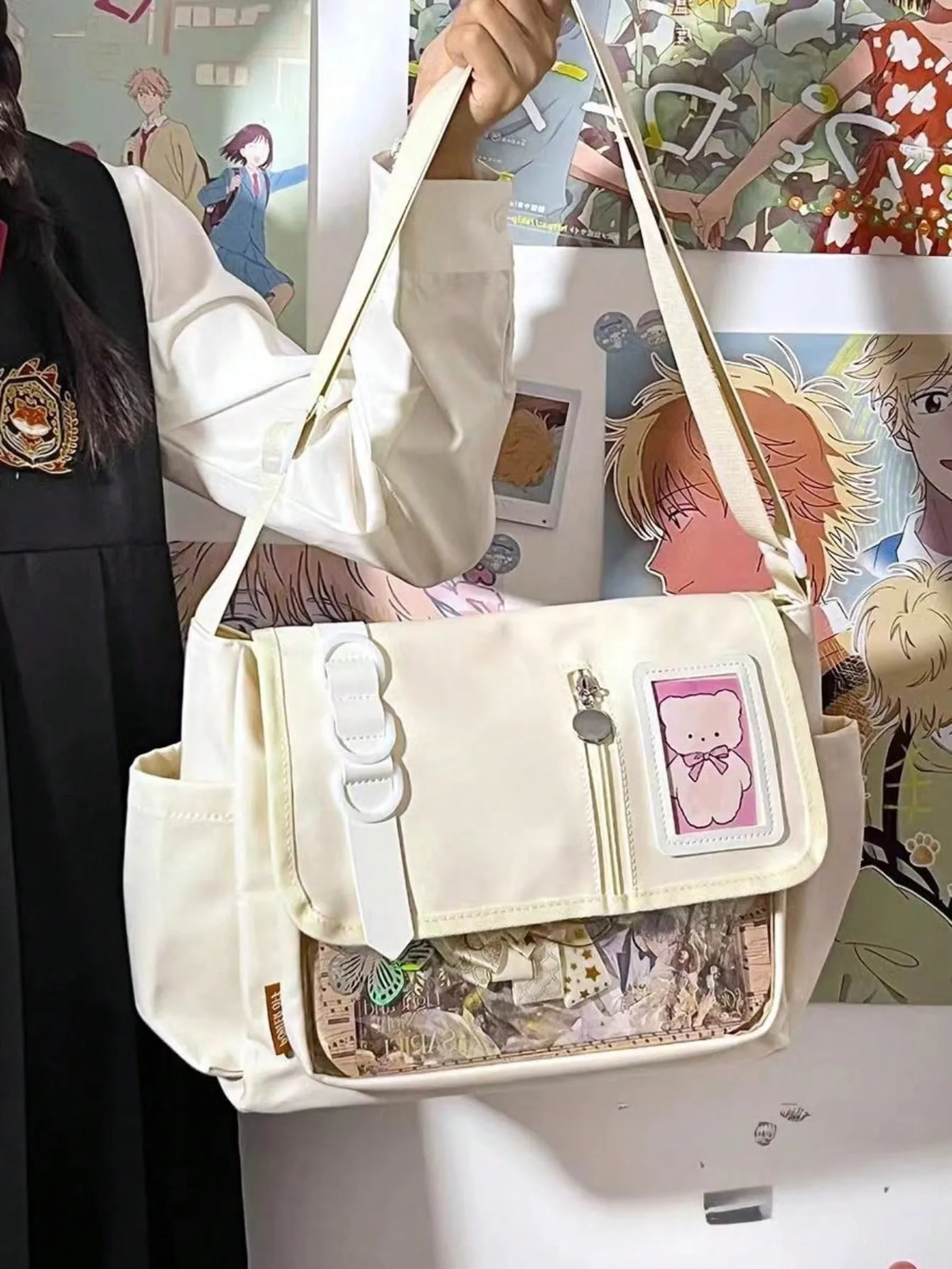 Japanese Transparent Crossbody Bag Harajuku-Style Girlish Satchel Charming DIY Badge Display Panel Fashionable Shoulder Bag