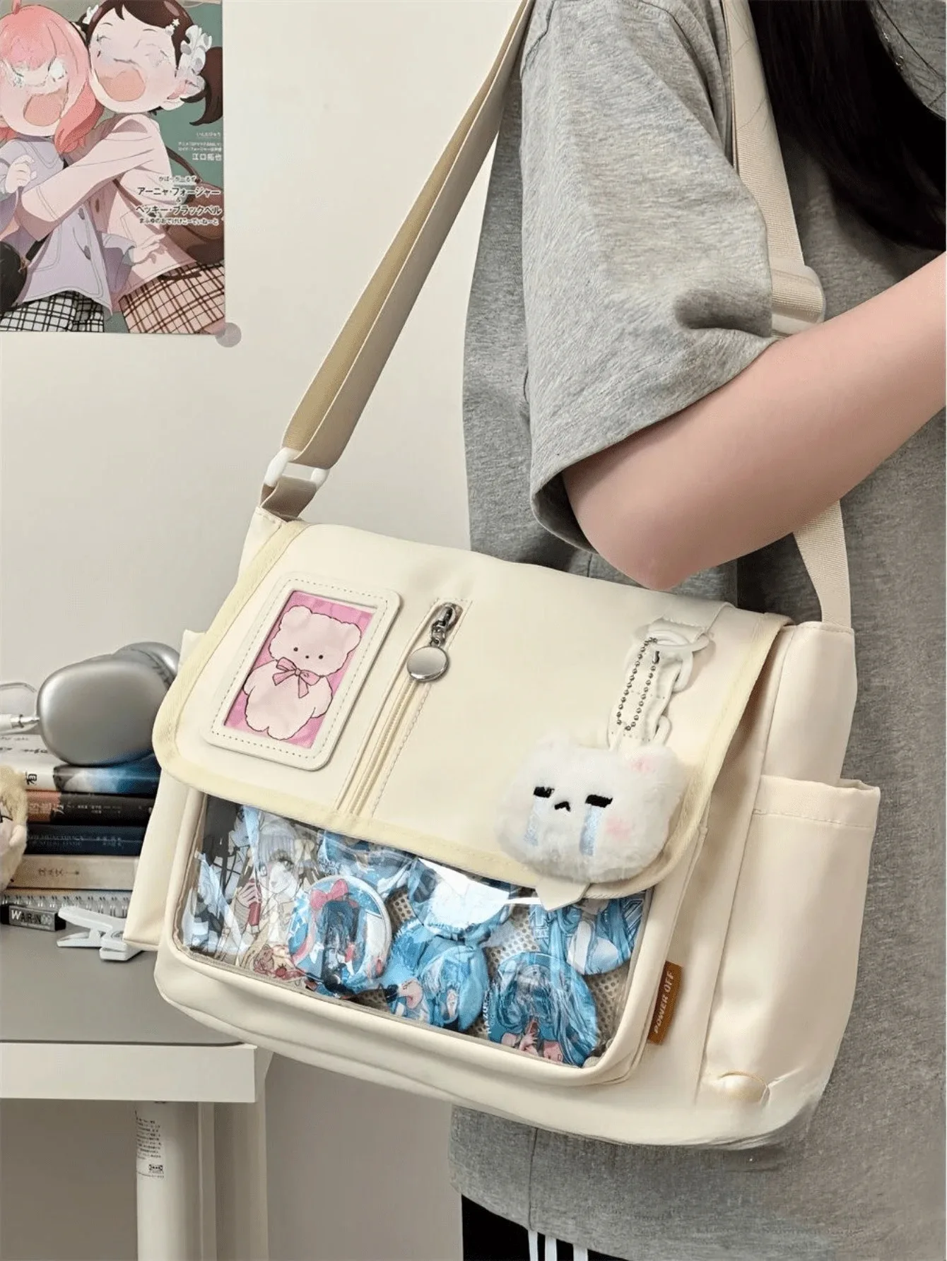 Japanese Transparent Crossbody Bag Harajuku-Style Girlish Satchel Charming DIY Badge Display Panel Fashionable Shoulder Bag