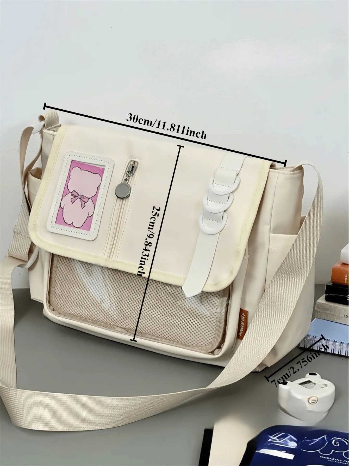 Japanese Transparent Crossbody Bag Harajuku-Style Girlish Satchel Charming DIY Badge Display Panel Fashionable Shoulder Bag