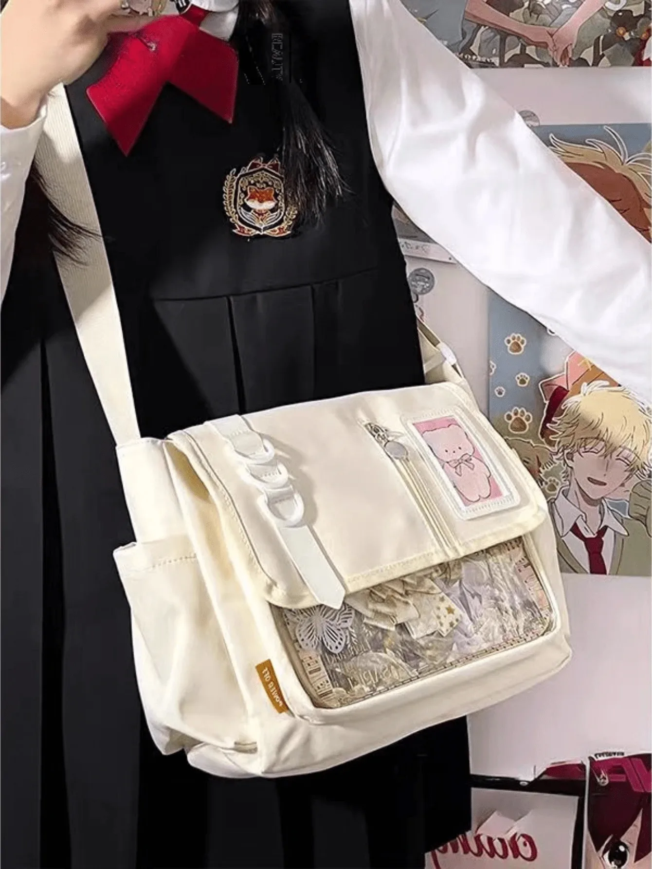 Japanese Transparent Crossbody Bag Harajuku-Style Girlish Satchel Charming DIY Badge Display Panel Fashionable Shoulder Bag