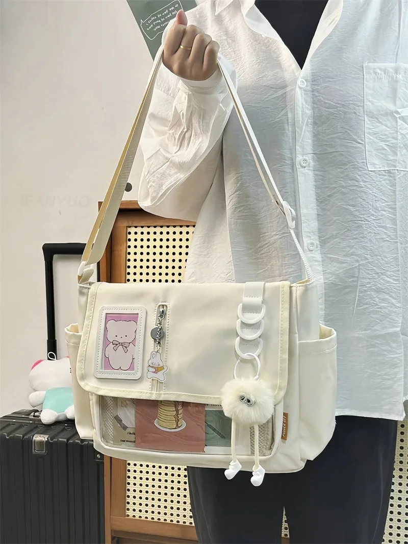 Japanese Transparent Crossbody Bag Harajuku-Style Girlish Satchel Charming DIY Badge Display Panel Fashionable Shoulder Bag