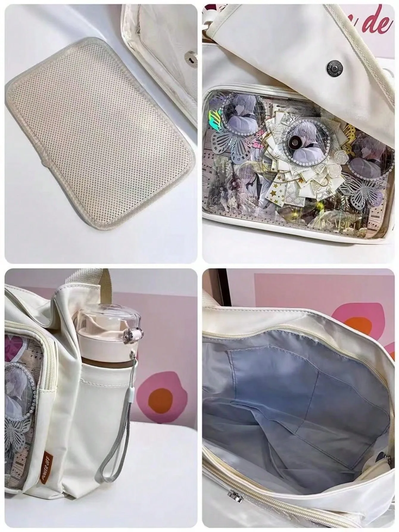 Japanese Transparent Crossbody Bag Harajuku-Style Girlish Satchel Charming DIY Badge Display Panel Fashionable Shoulder Bag