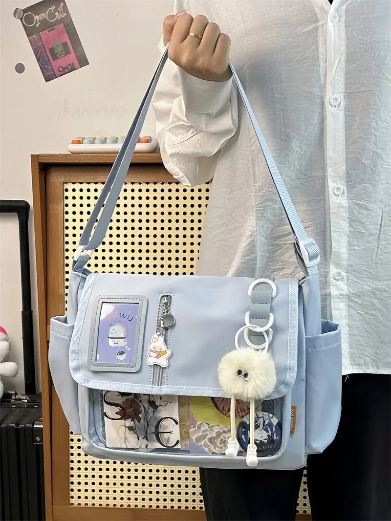 Japanese Transparent Crossbody Bag Harajuku-Style Girlish Satchel Charming DIY Badge Display Panel Fashionable Shoulder Bag