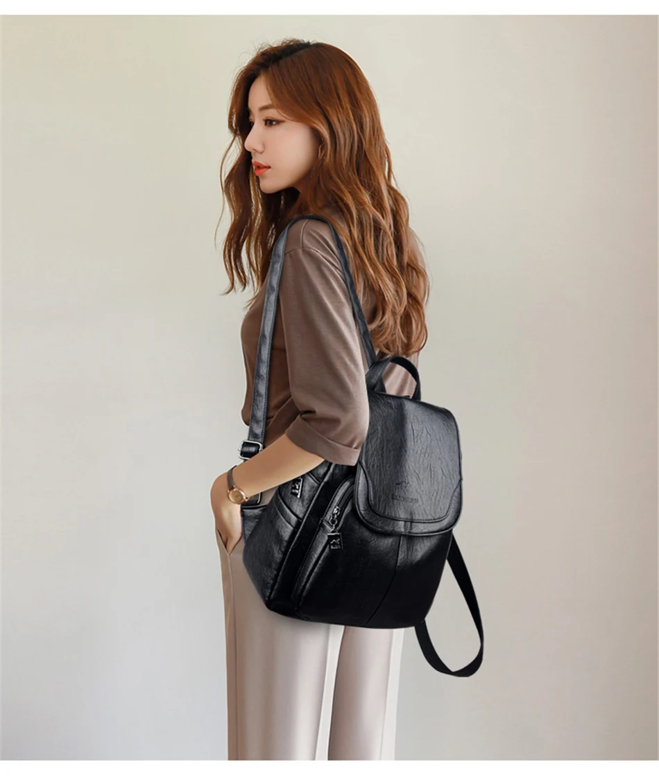 Genuine Women Backpack Leather Fashion Female Shoulder Bag Sac a Dos Ladies Bagpack Mochilas School Bags For Teenage Girls 2023