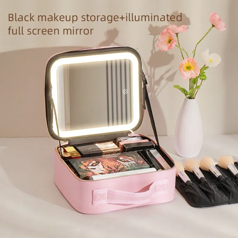 3 Color Train Case Mirror, White Portable Makeup Case Waterproof Organizer with Adjustable Dividers, Cosmetics Storage Case Gift