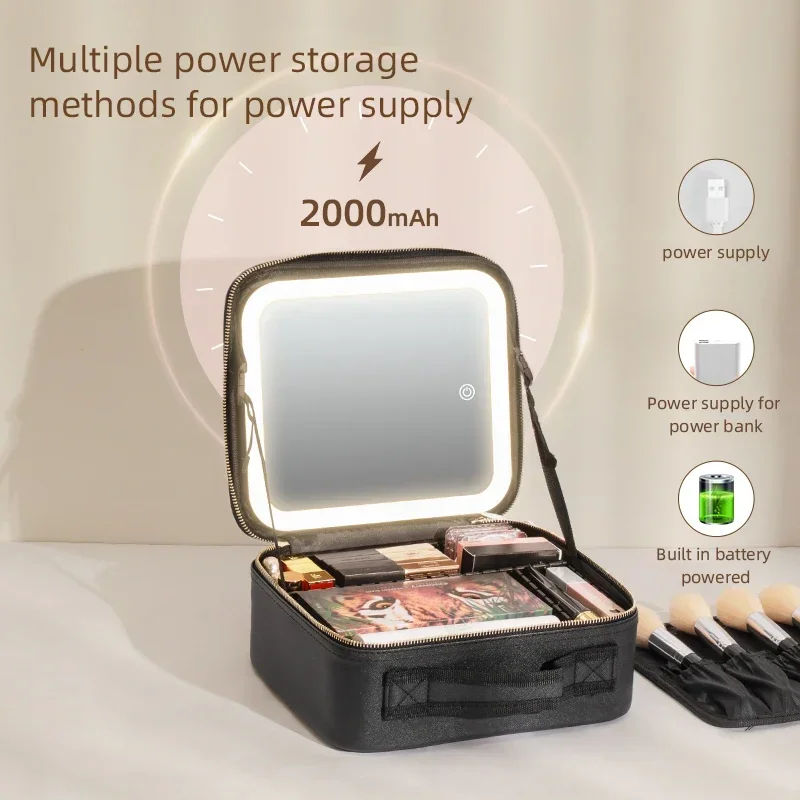 3 Color Train Case Mirror, White Portable Makeup Case Waterproof Organizer with Adjustable Dividers, Cosmetics Storage Case Gift