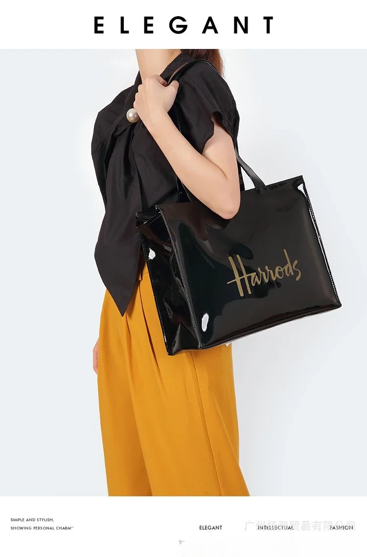 Cartoon Print PVC Waterproof Tote Bag for Women, Casual Portable Shoulder Handbag, Outdoor Shopping Commuting Daily Use Bag 