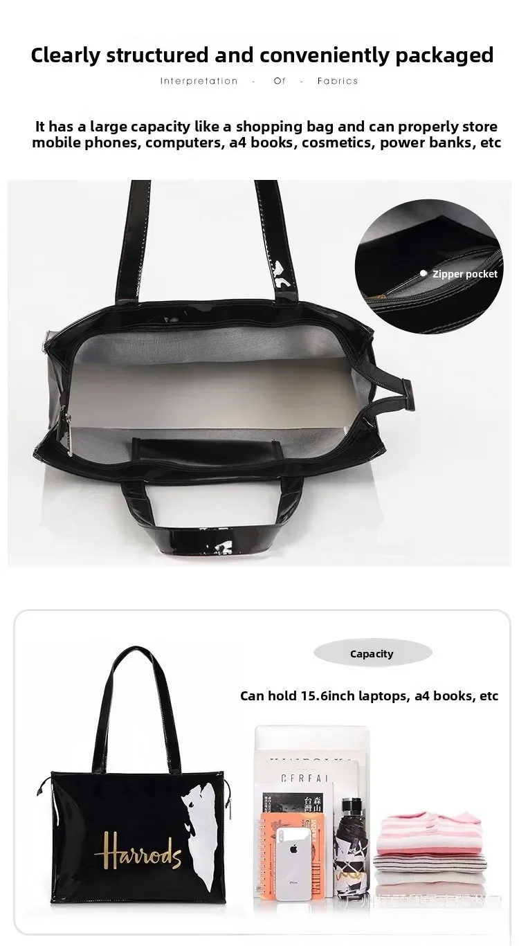 Cartoon Print PVC Waterproof Tote Bag for Women, Casual Portable Shoulder Handbag, Outdoor Shopping Commuting Daily Use Bag 
