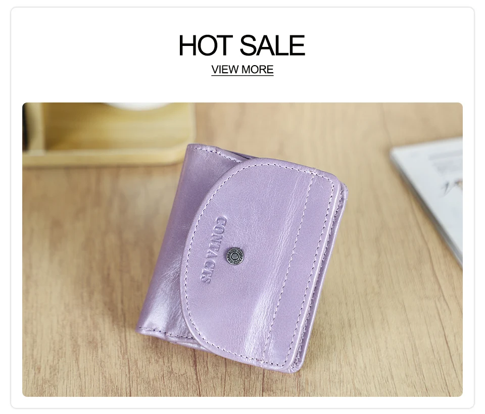 CONTACT'S Genuine Leather Short Wallets for Women Fashion Card Holder Money Clip Coin Purse Female Mini Wallet Women's Bag Purse