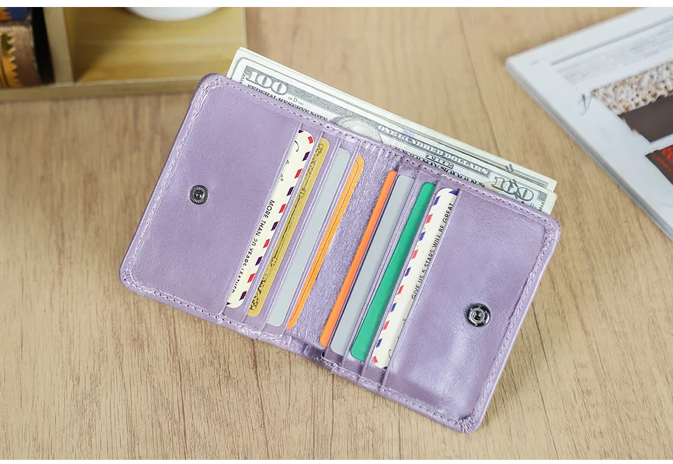 CONTACT'S Genuine Leather Short Wallets for Women Fashion Card Holder Money Clip Coin Purse Female Mini Wallet Women's Bag Purse