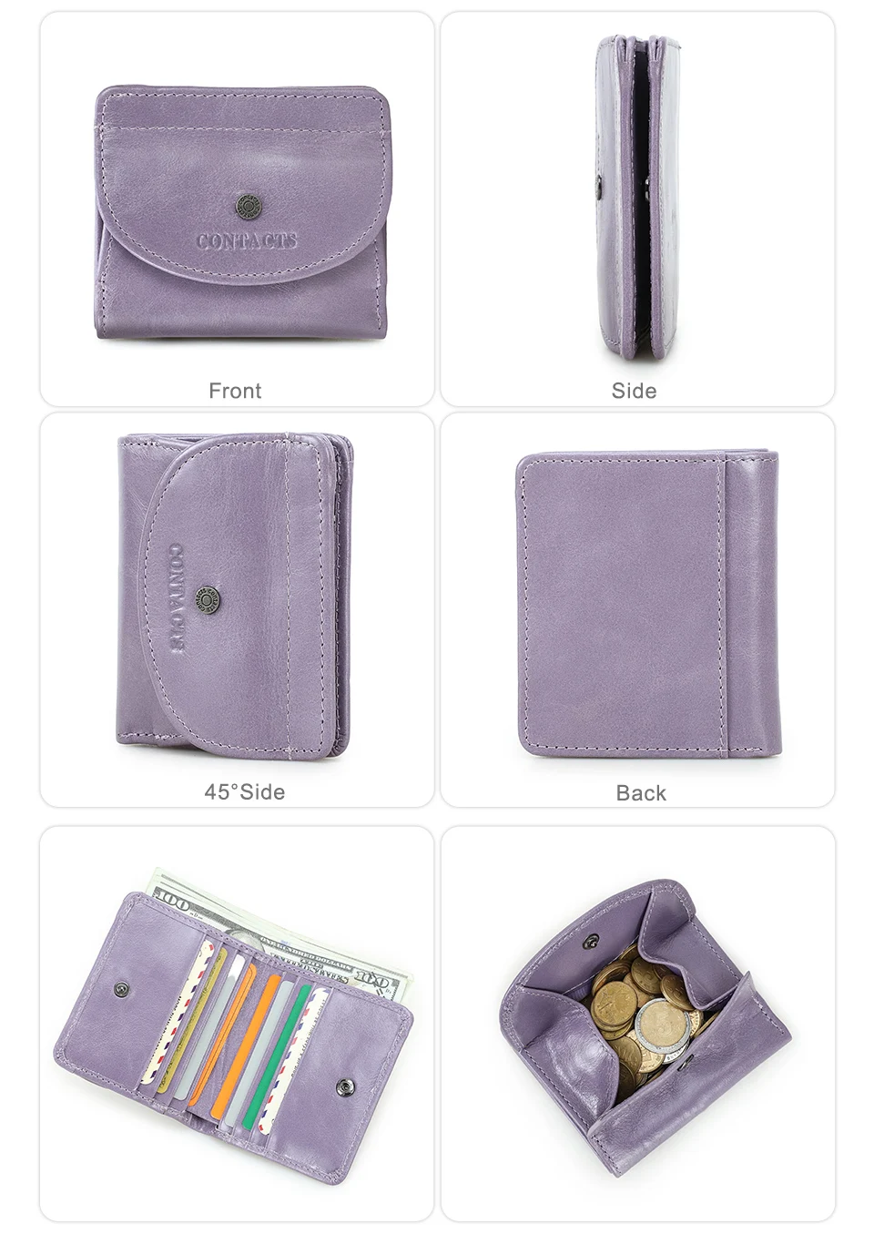 CONTACT'S Genuine Leather Short Wallets for Women Fashion Card Holder Money Clip Coin Purse Female Mini Wallet Women's Bag Purse