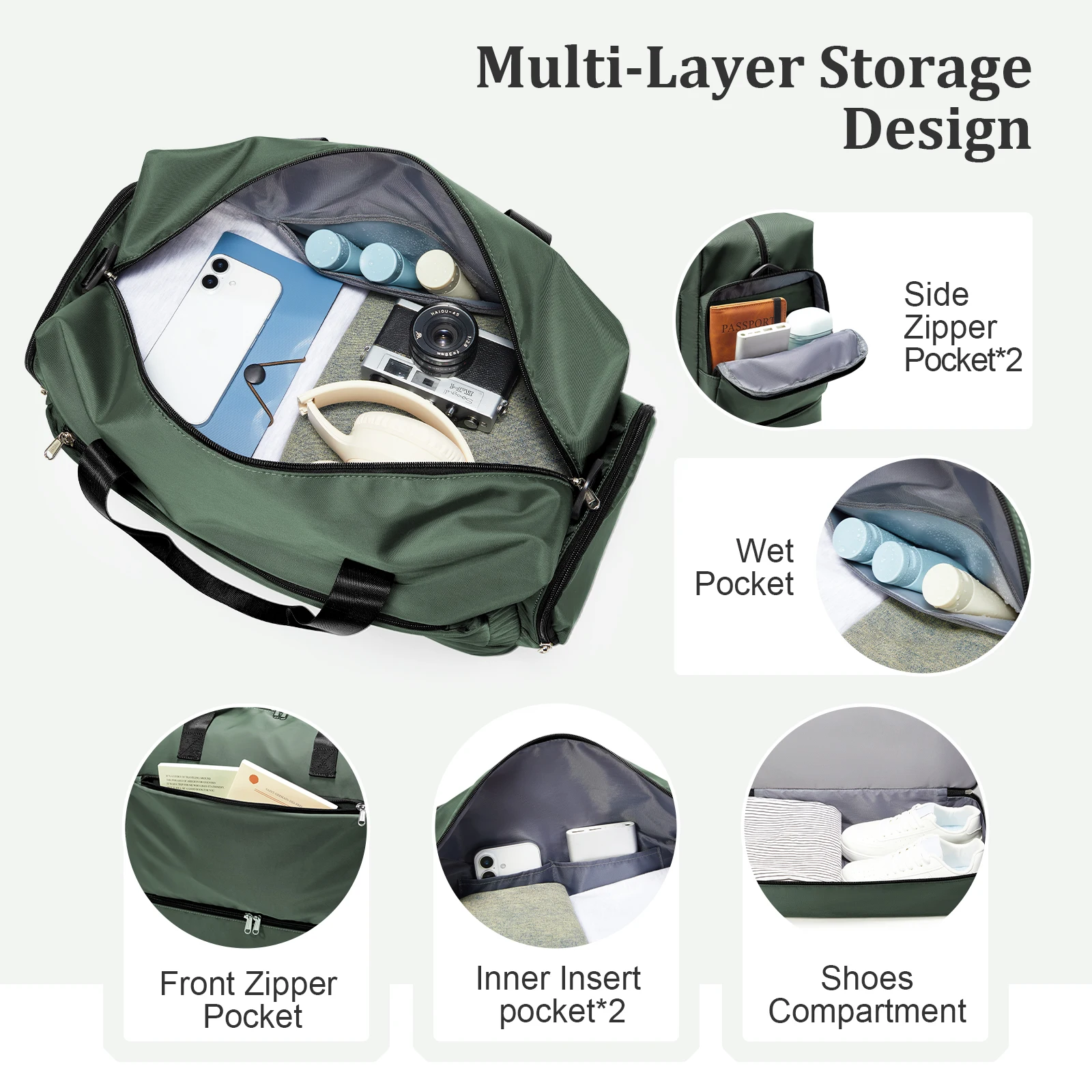 Men's Travel Bag with Shoe Compartment and Wet Compartment Large Capacity Lightweight Waterproof Carry-on Bag Travel Duffel Bag