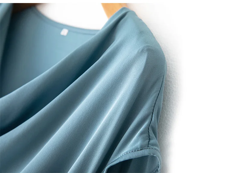 SuyaDream Women Silk Blouses Set 93%Silk 7%Spandex Solid Short Bat Sleeves Draped Collar Blouse Shirt 2022 Spring Summer Shirt