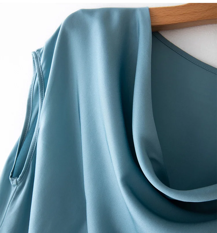 SuyaDream Women Silk Blouses Set 93%Silk 7%Spandex Solid Short Bat Sleeves Draped Collar Blouse Shirt 2022 Spring Summer Shirt
