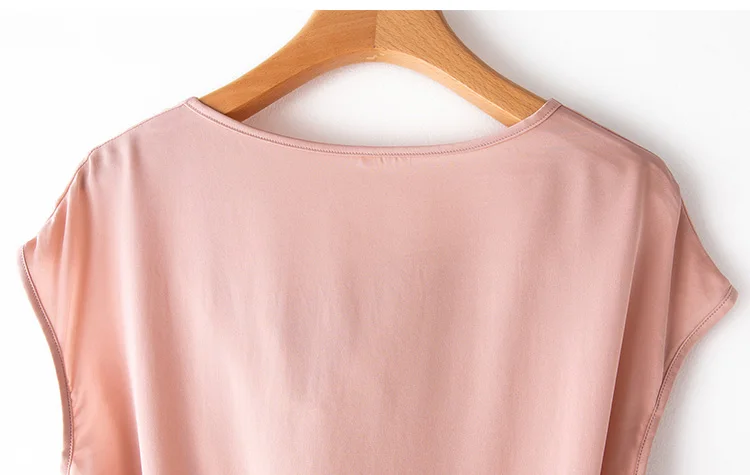 SuyaDream Women Silk Blouses Set 93%Silk 7%Spandex Solid Short Bat Sleeves Draped Collar Blouse Shirt 2022 Spring Summer Shirt