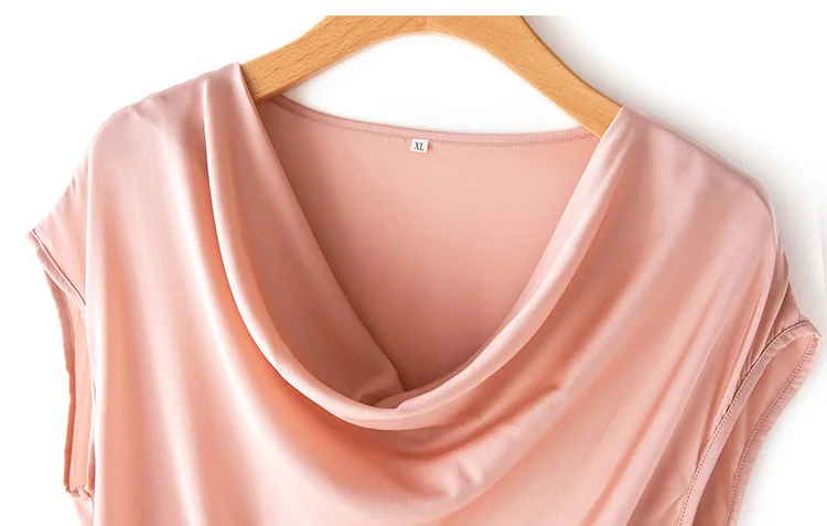 SuyaDream Women Silk Blouses Set 93%Silk 7%Spandex Solid Short Bat Sleeves Draped Collar Blouse Shirt 2022 Spring Summer Shirt