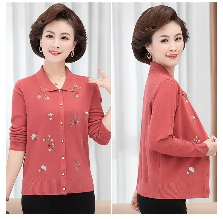 Women's Sweater Cardigan Spring and Autumn Embroidered Diamond Plus Size Korean Jacket Knit Cardigan Long Sleeve Coat Thin Top