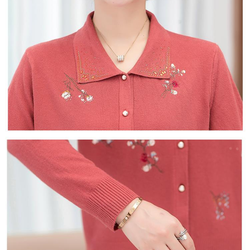 Women's Sweater Cardigan Spring and Autumn Embroidered Diamond Plus Size Korean Jacket Knit Cardigan Long Sleeve Coat Thin Top