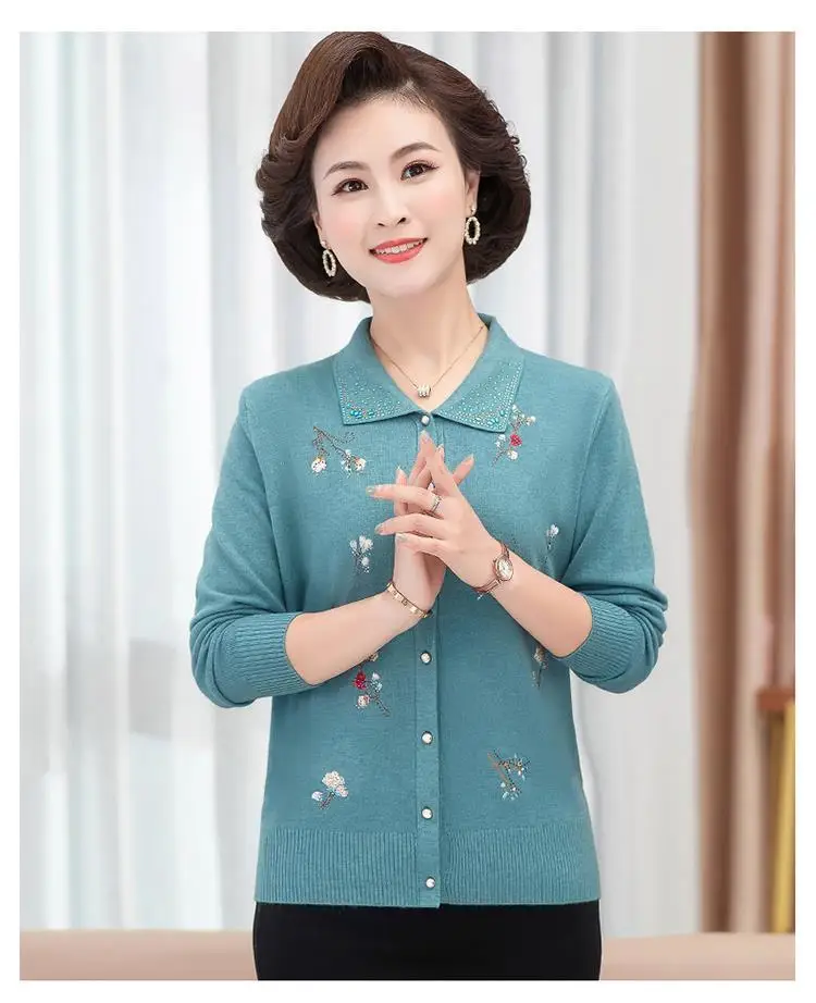 Women's Sweater Cardigan Spring and Autumn Embroidered Diamond Plus Size Korean Jacket Knit Cardigan Long Sleeve Coat Thin Top