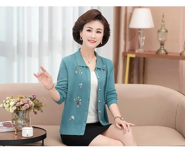 Women's Sweater Cardigan Spring and Autumn Embroidered Diamond Plus Size Korean Jacket Knit Cardigan Long Sleeve Coat Thin Top