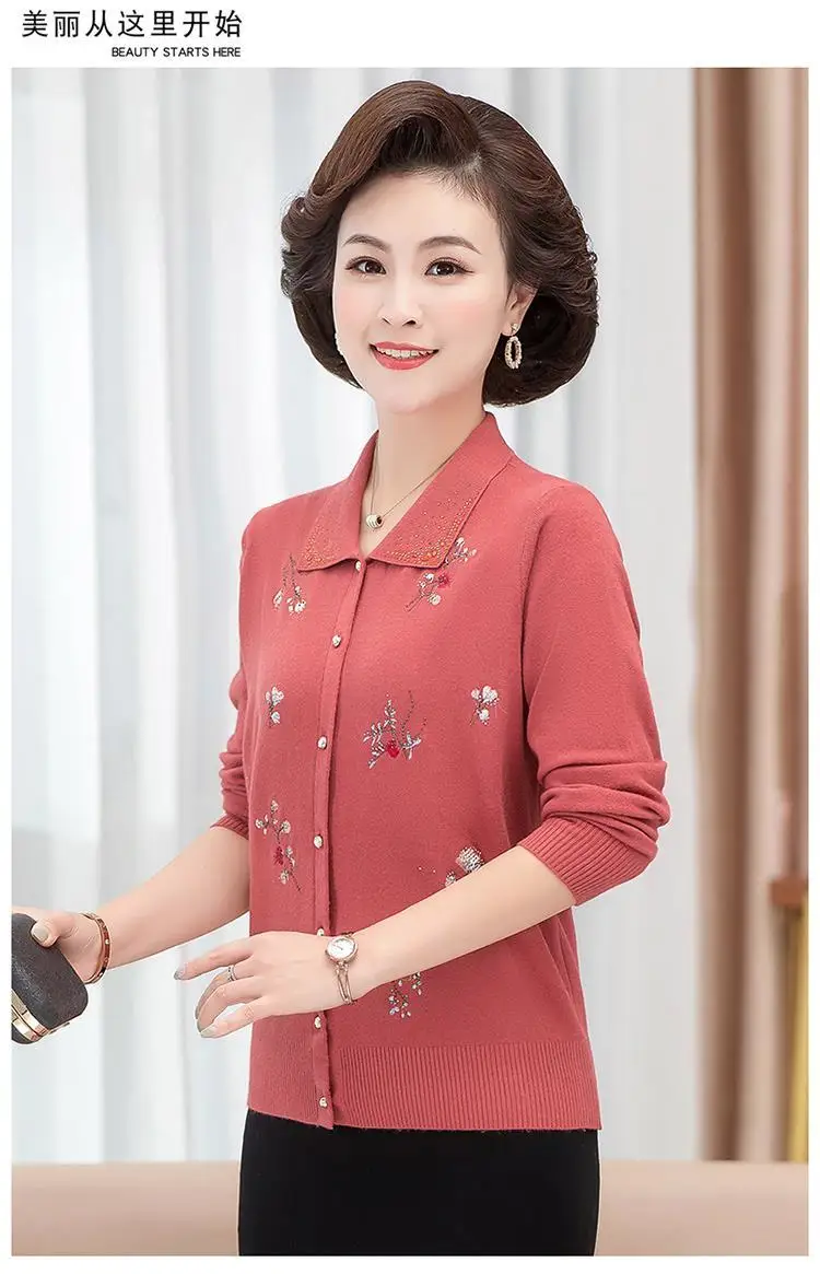 Women's Sweater Cardigan Spring and Autumn Embroidered Diamond Plus Size Korean Jacket Knit Cardigan Long Sleeve Coat Thin Top