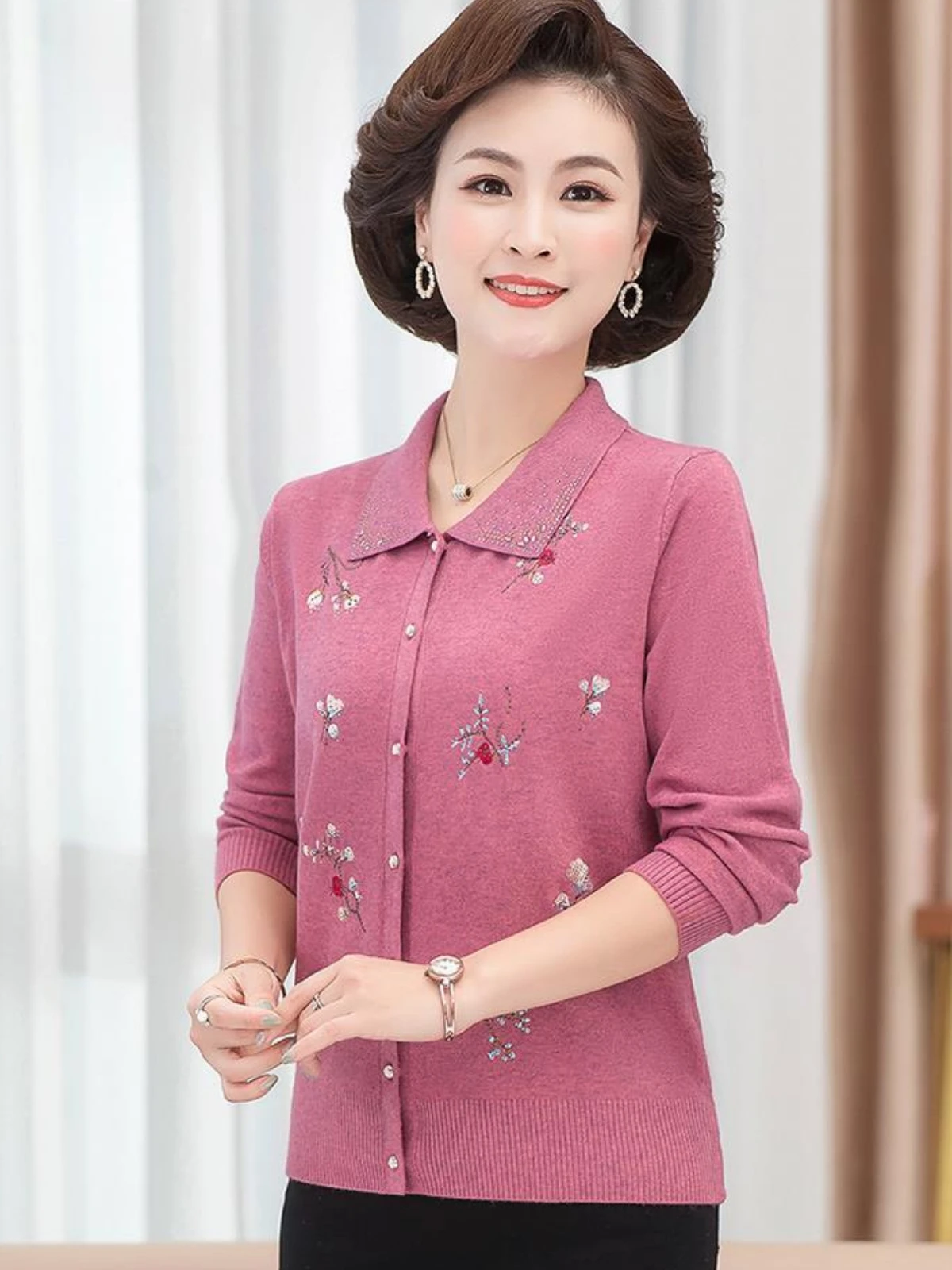 Women's Sweater Cardigan Spring and Autumn Embroidered Diamond Plus Size Korean Jacket Knit Cardigan Long Sleeve Coat Thin Top