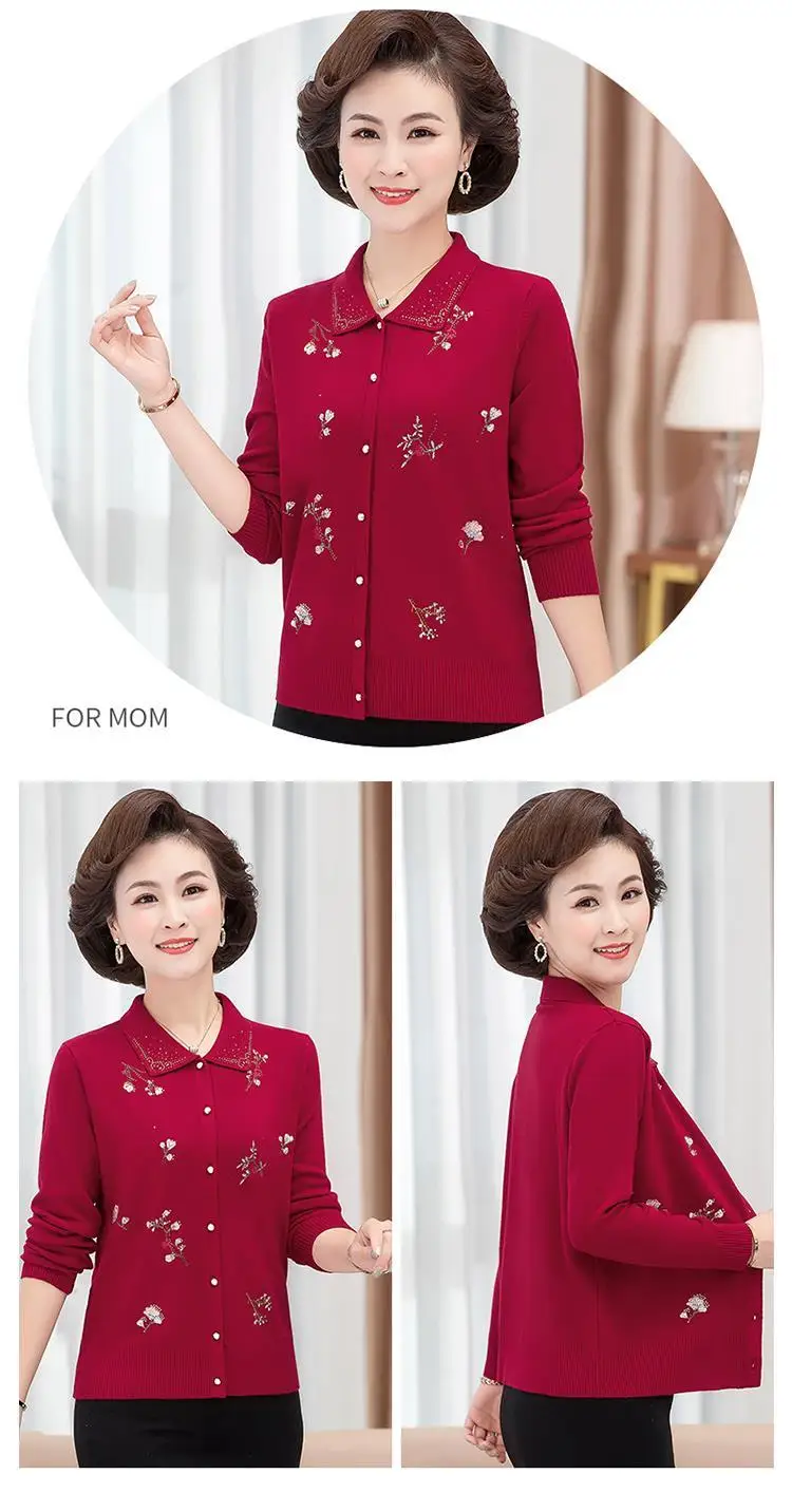 Women's Sweater Cardigan Spring and Autumn Embroidered Diamond Plus Size Korean Jacket Knit Cardigan Long Sleeve Coat Thin Top