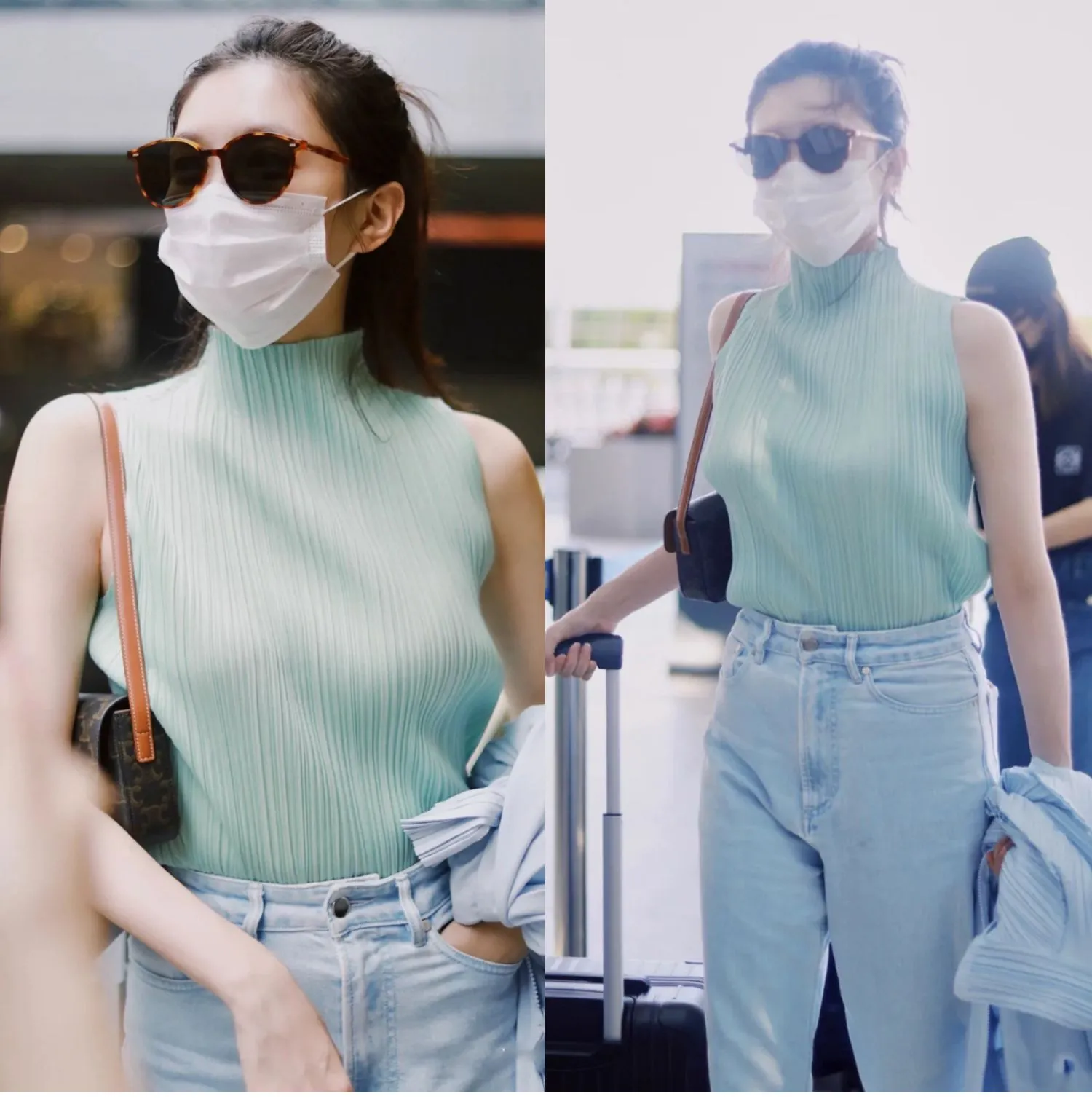 ALSEY Miyake Pleated Korean Style Sleeveless High Collar Tops Women's 2025 Summer New Simple Slim Solid Color T-shirt Clothing