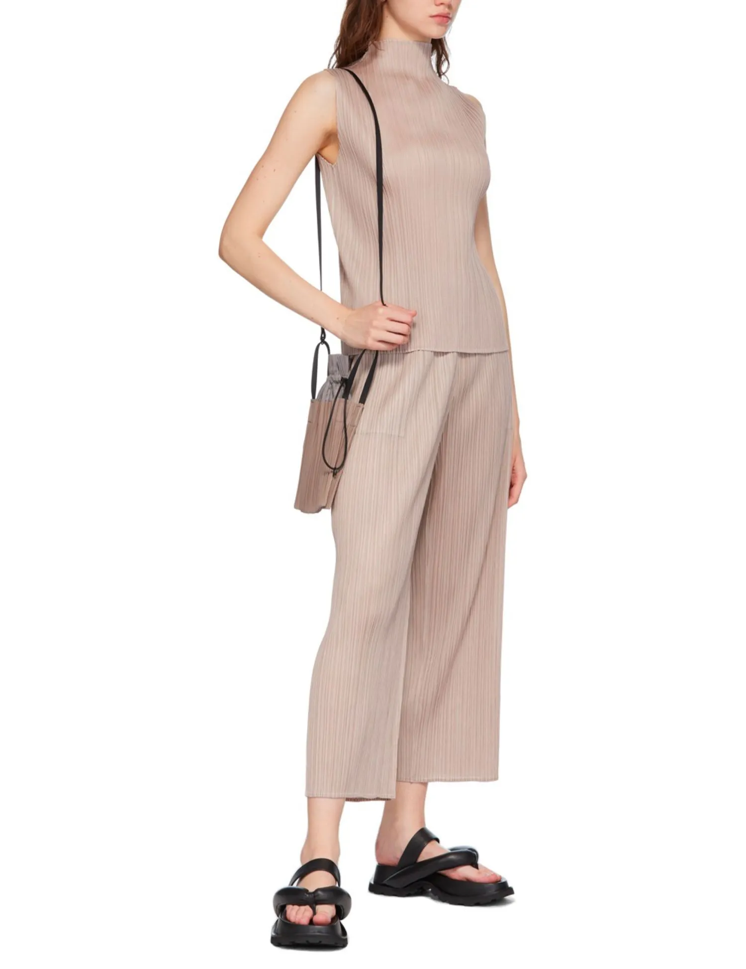 ALSEY Miyake Pleated Korean Style Sleeveless High Collar Tops Women's 2025 Summer New Simple Slim Solid Color T-shirt Clothing
