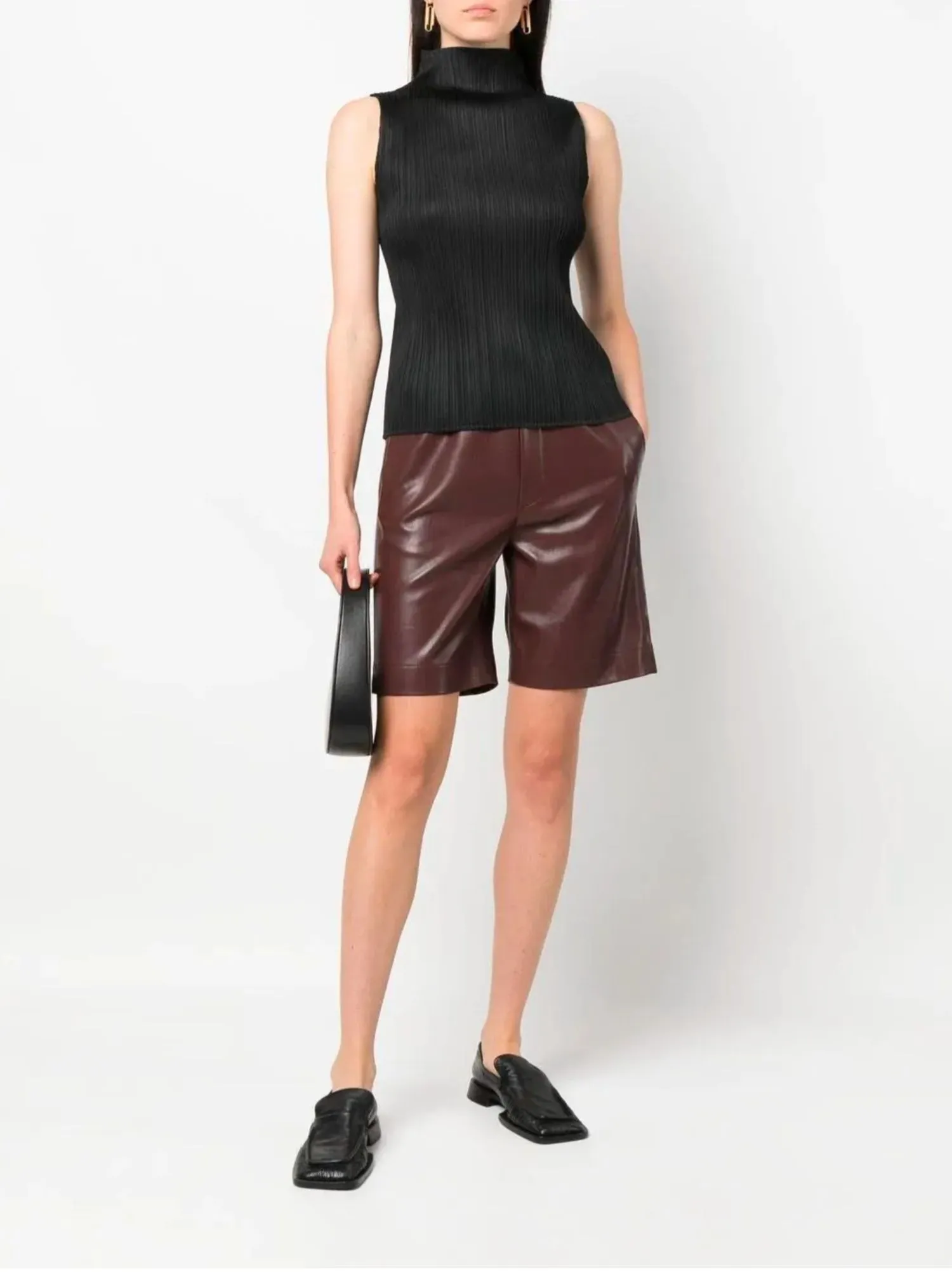 ALSEY Miyake Pleated Korean Style Sleeveless High Collar Tops Women's 2025 Summer New Simple Slim Solid Color T-shirt Clothing