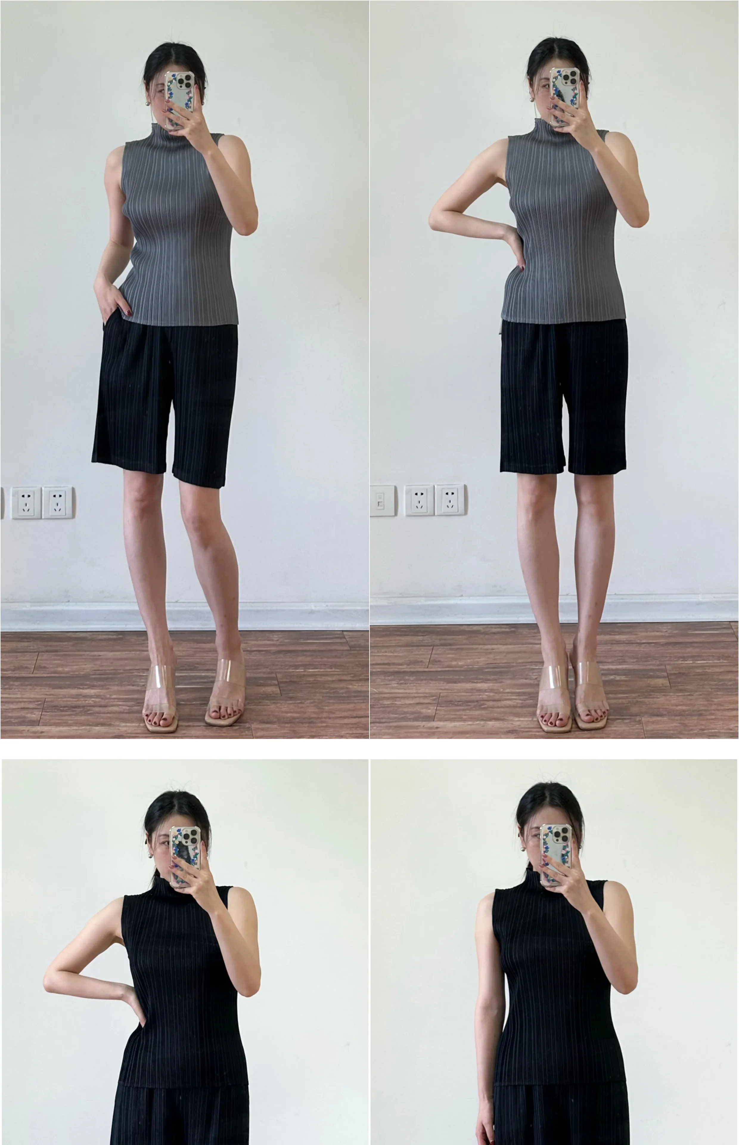 ALSEY Miyake Pleated Korean Style Sleeveless High Collar Tops Women's 2025 Summer New Simple Slim Solid Color T-shirt Clothing