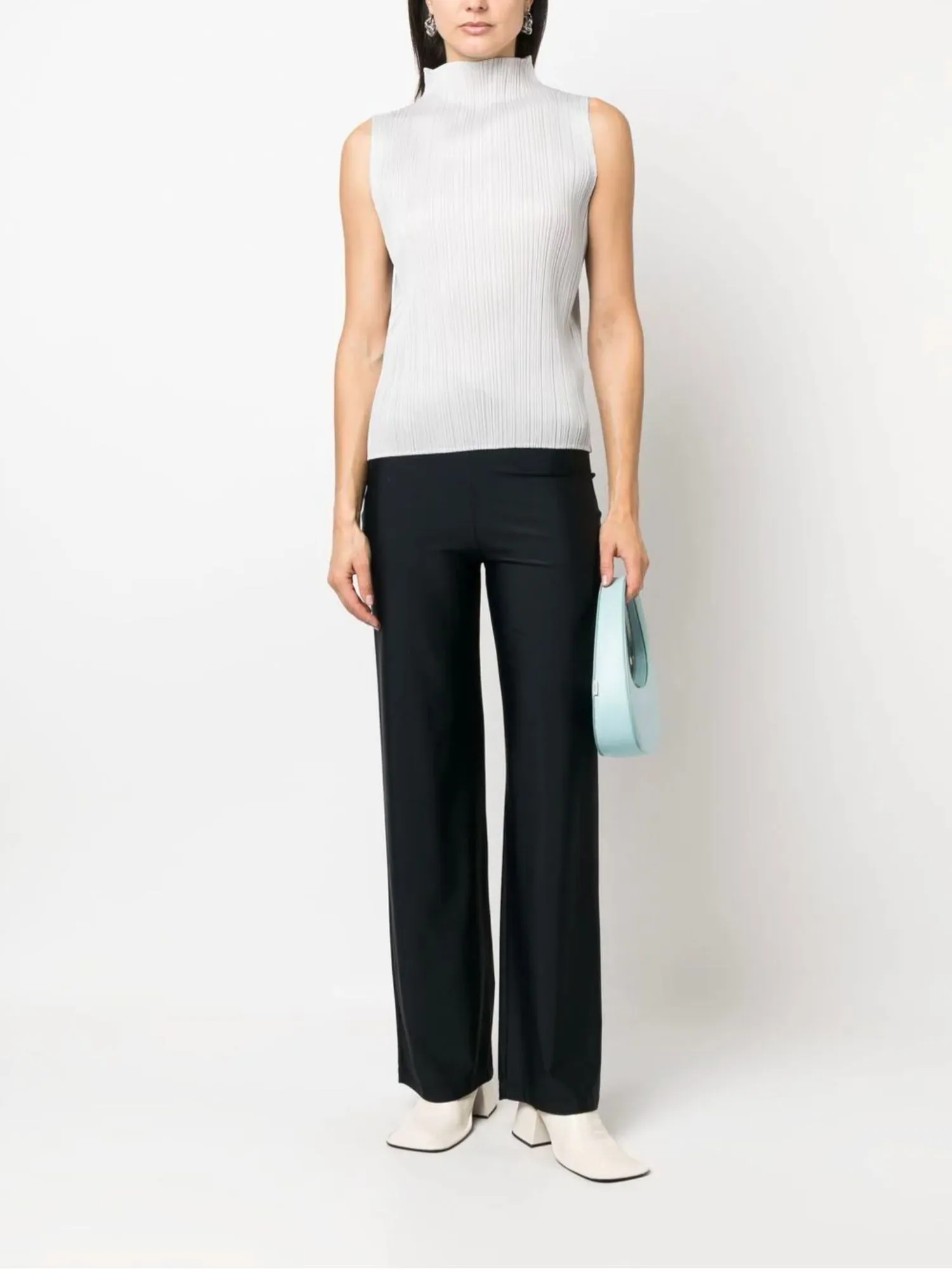 ALSEY Miyake Pleated Korean Style Sleeveless High Collar Tops Women's 2025 Summer New Simple Slim Solid Color T-shirt Clothing