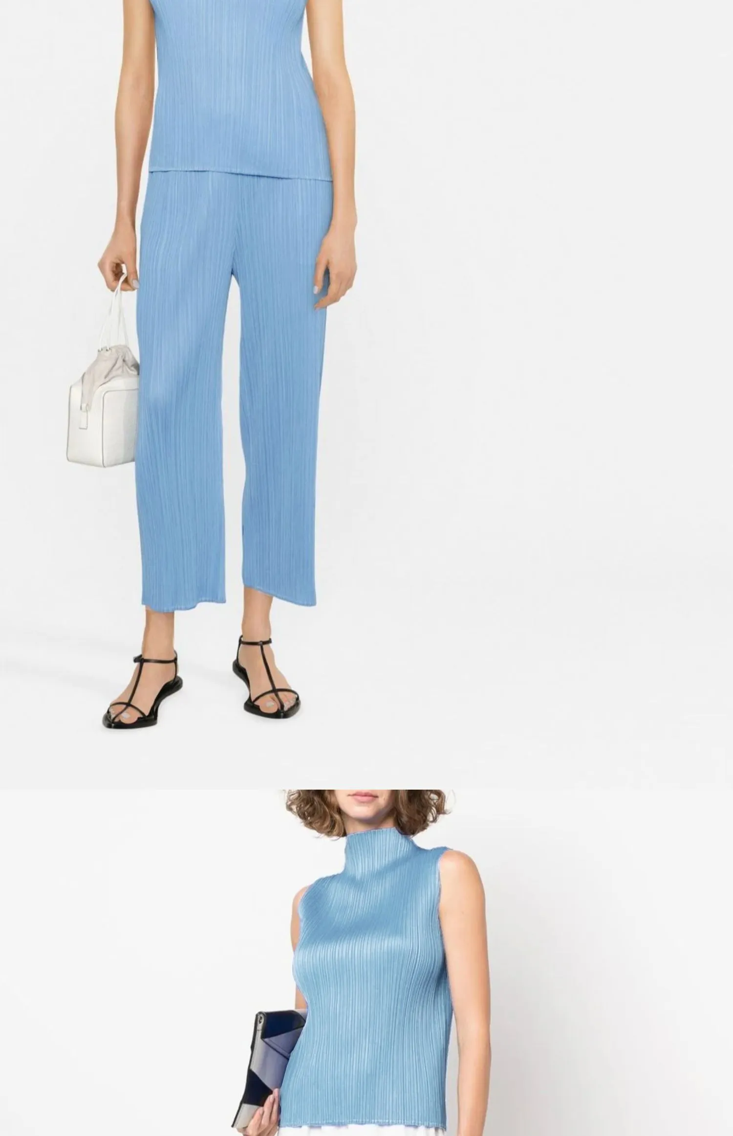 ALSEY Miyake Pleated Korean Style Sleeveless High Collar Tops Women's 2025 Summer New Simple Slim Solid Color T-shirt Clothing