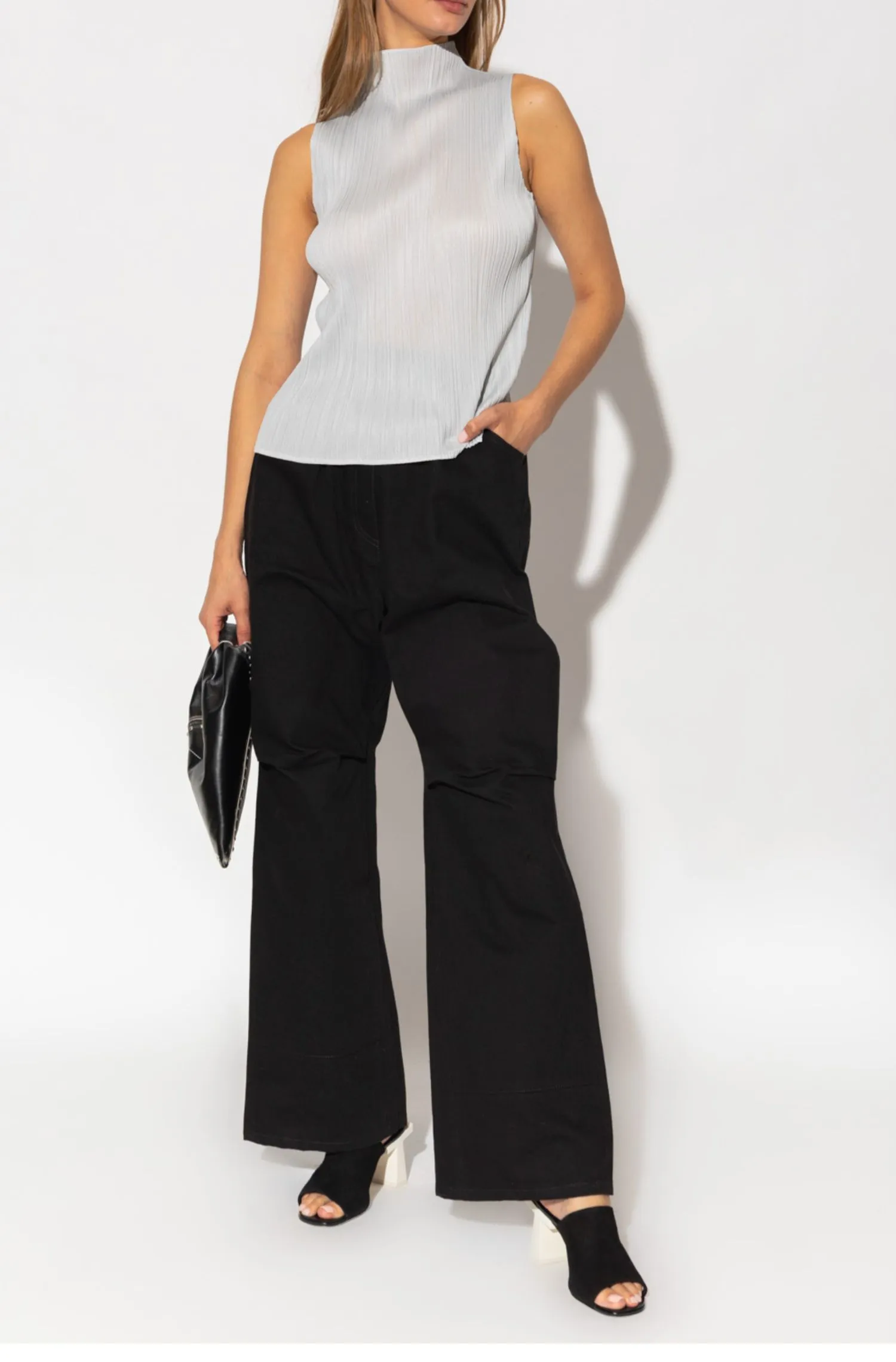 ALSEY Miyake Pleated Korean Style Sleeveless High Collar Tops Women's 2025 Summer New Simple Slim Solid Color T-shirt Clothing