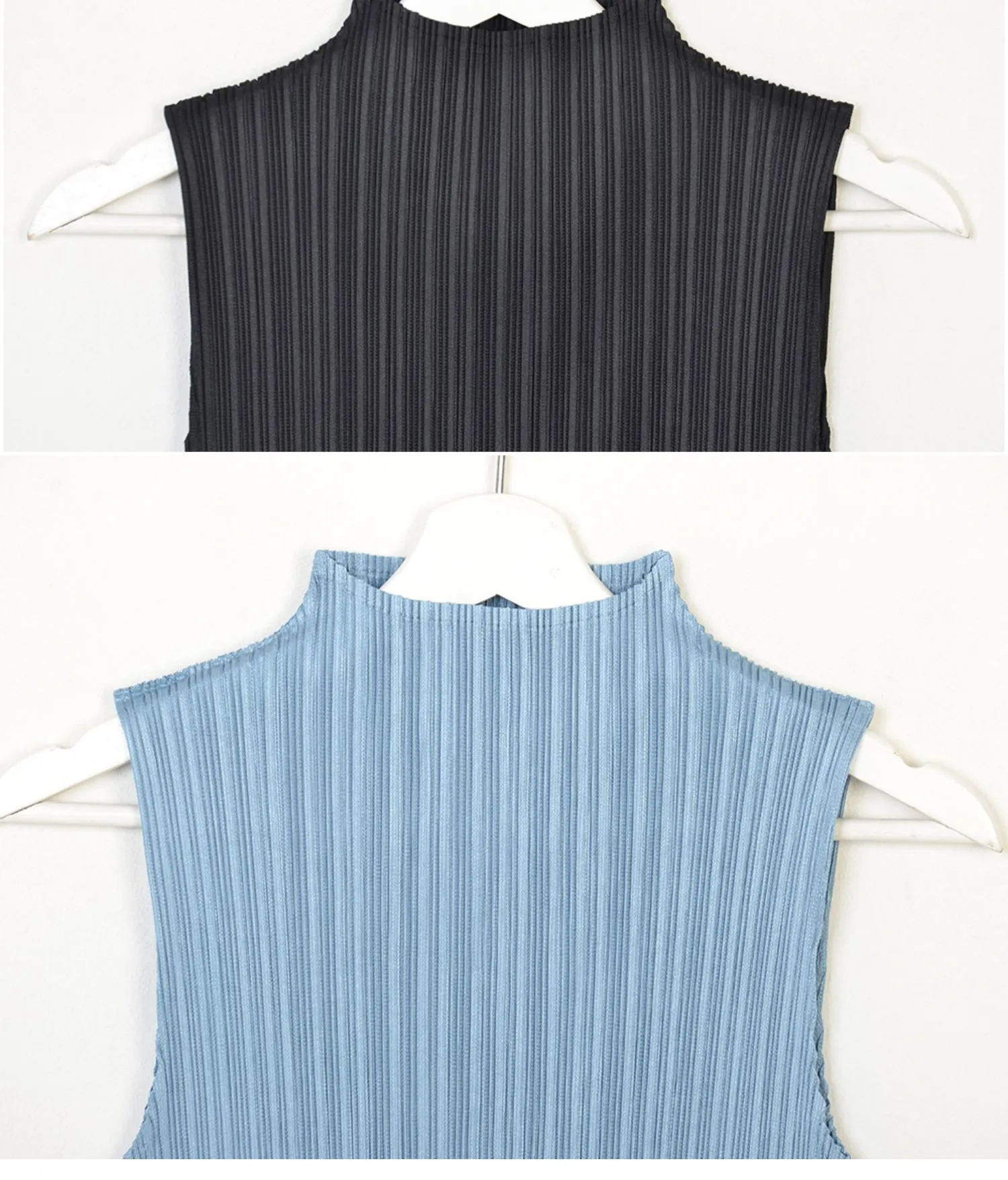ALSEY Miyake Pleated Korean Style Sleeveless High Collar Tops Women's 2025 Summer New Simple Slim Solid Color T-shirt Clothing