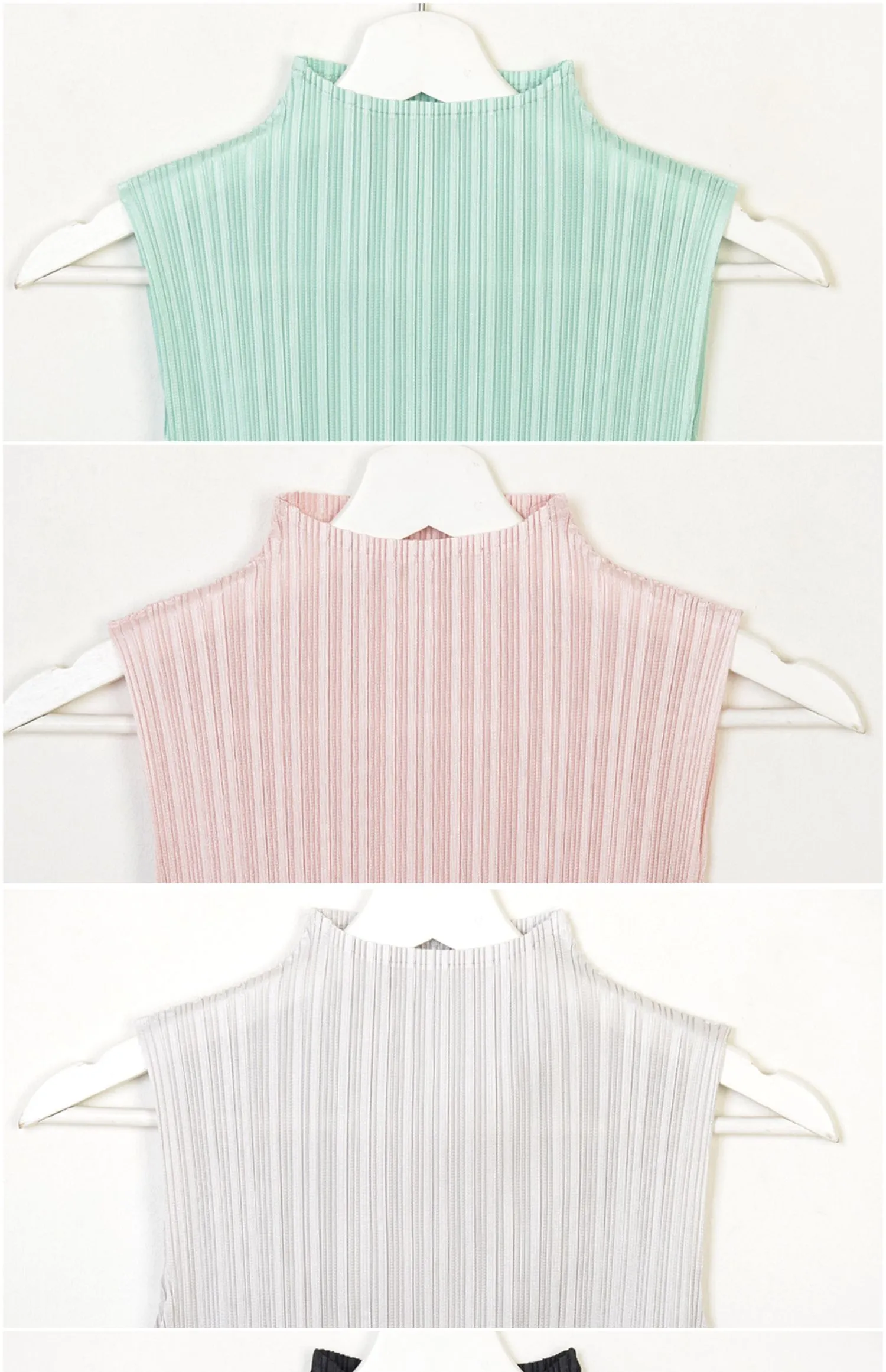 ALSEY Miyake Pleated Korean Style Sleeveless High Collar Tops Women's 2025 Summer New Simple Slim Solid Color T-shirt Clothing