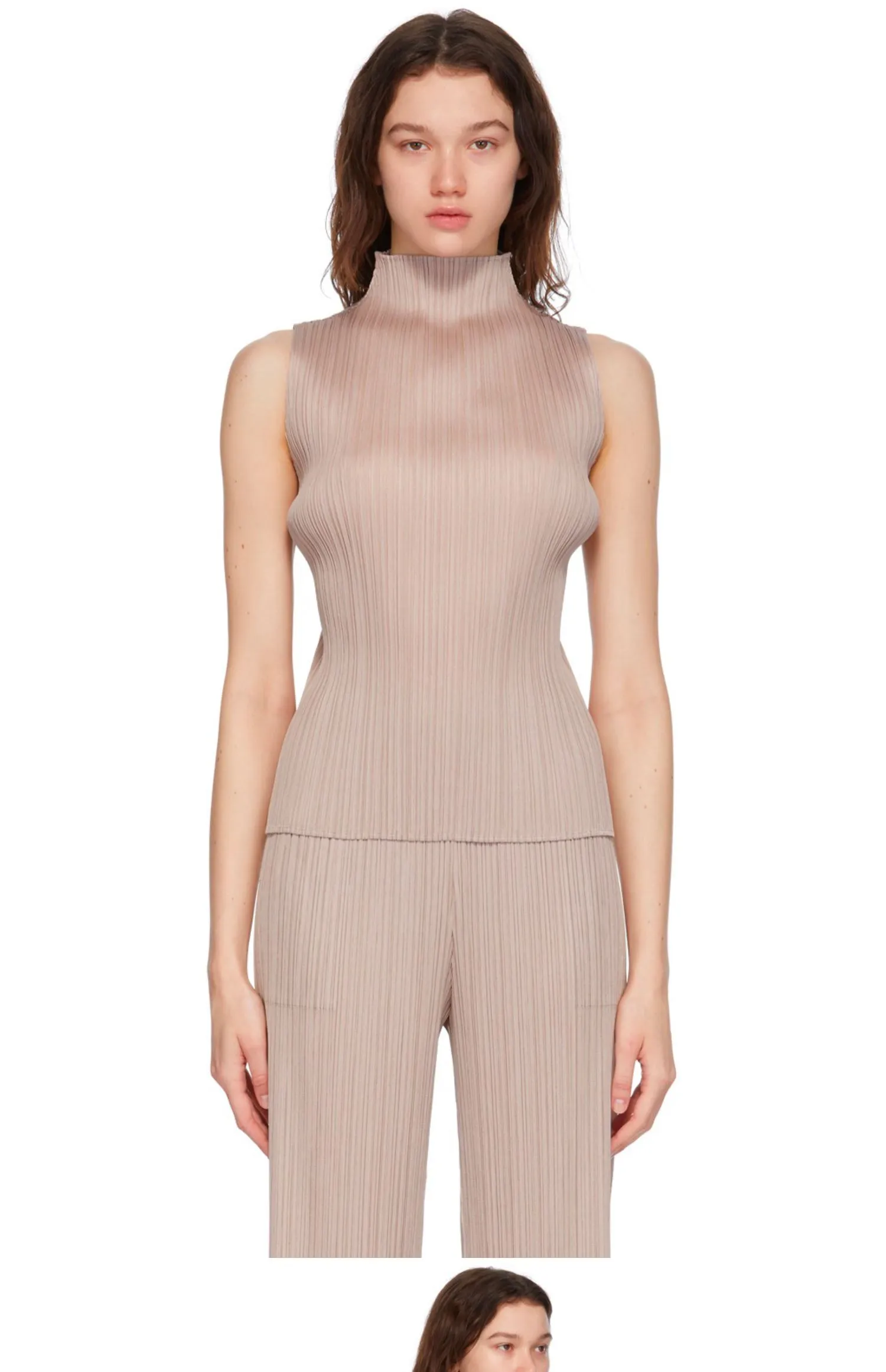 ALSEY Miyake Pleated Korean Style Sleeveless High Collar Tops Women's 2025 Summer New Simple Slim Solid Color T-shirt Clothing