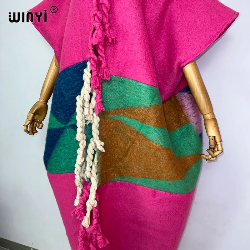 2022 WINYI Africa Winter Women tassel Cardigan coat Christmas dress robe longue Thick Warm assorted colors Loose overcoat
