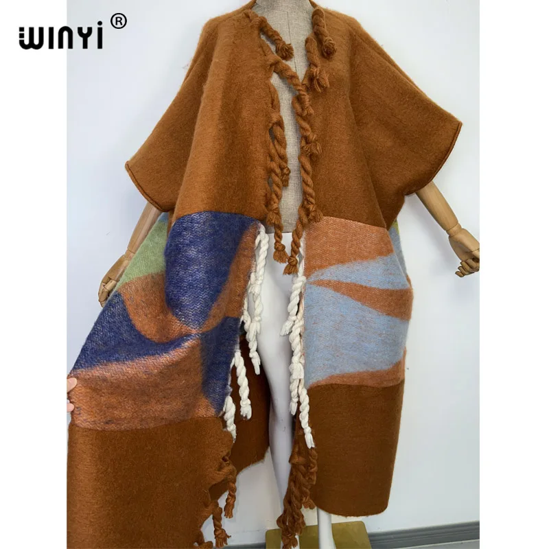 2022 WINYI Africa Winter Women tassel Cardigan coat Christmas dress robe longue Thick Warm assorted colors Loose overcoat