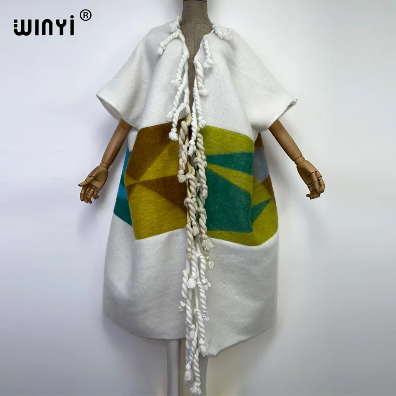 2022 WINYI Africa Winter Women tassel Cardigan coat Christmas dress robe longue Thick Warm assorted colors Loose overcoat