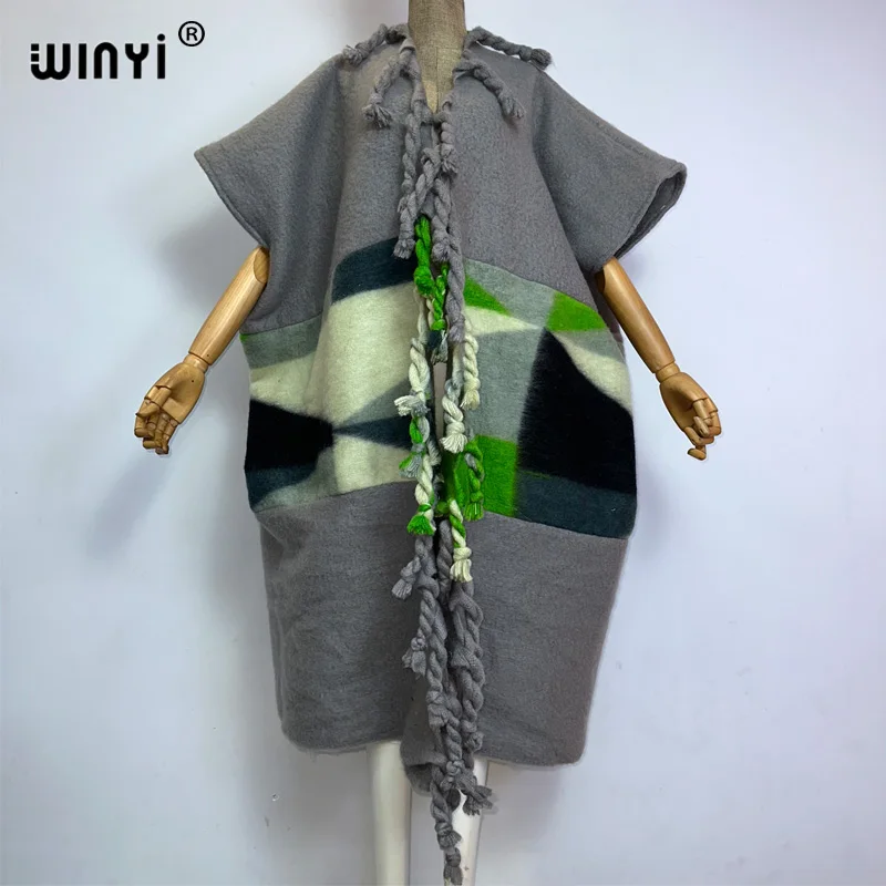 2022 WINYI Africa Winter Women tassel Cardigan coat Christmas dress robe longue Thick Warm assorted colors Loose overcoat