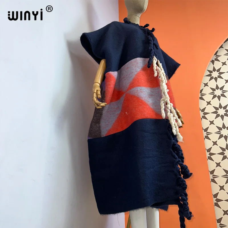 2022 WINYI Africa Winter Women tassel Cardigan coat Christmas dress robe longue Thick Warm assorted colors Loose overcoat
