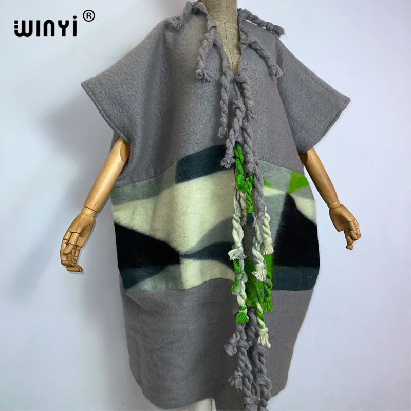 2022 WINYI Africa Winter Women tassel Cardigan coat Christmas dress robe longue Thick Warm assorted colors Loose overcoat
