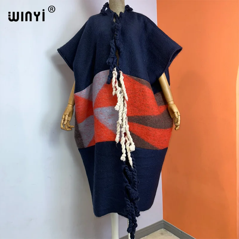 2022 WINYI Africa Winter Women tassel Cardigan coat Christmas dress robe longue Thick Warm assorted colors Loose overcoat
