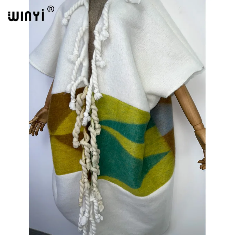 2022 WINYI Africa Winter Women tassel Cardigan coat Christmas dress robe longue Thick Warm assorted colors Loose overcoat