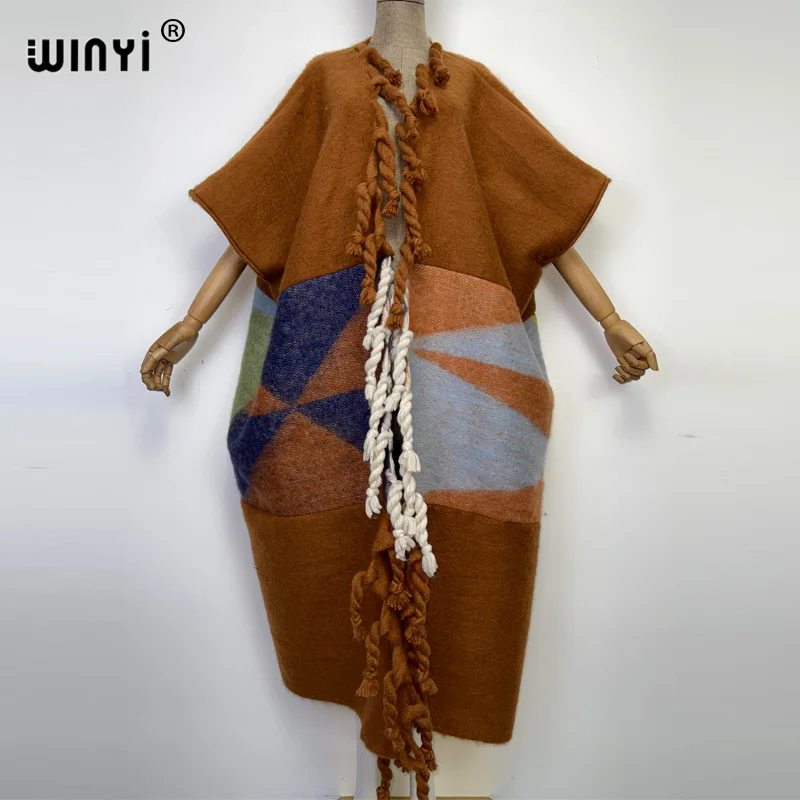 2022 WINYI Africa Winter Women tassel Cardigan coat Christmas dress robe longue Thick Warm assorted colors Loose overcoat