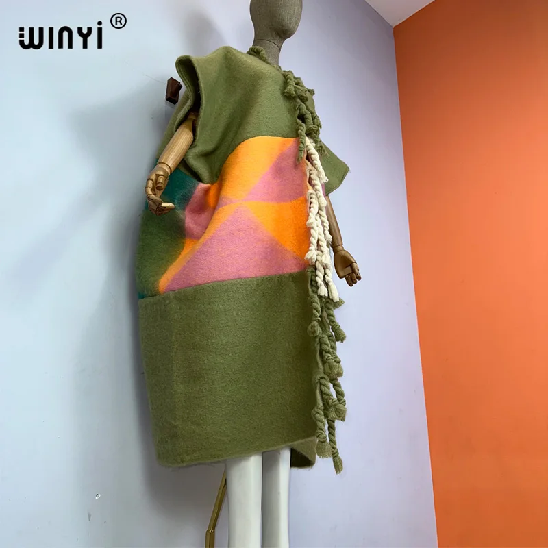 2022 WINYI Africa Winter Women tassel Cardigan coat Christmas dress robe longue Thick Warm assorted colors Loose overcoat