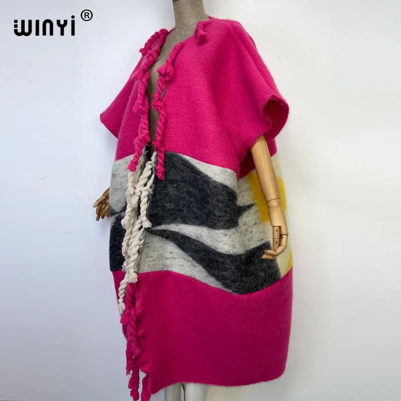 2022 WINYI Africa Winter Women tassel Cardigan coat Christmas dress robe longue Thick Warm assorted colors Loose overcoat