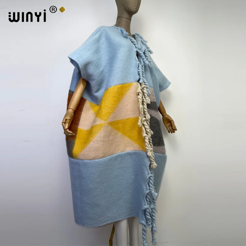 2022 WINYI Africa Winter Women tassel Cardigan coat Christmas dress robe longue Thick Warm assorted colors Loose overcoat